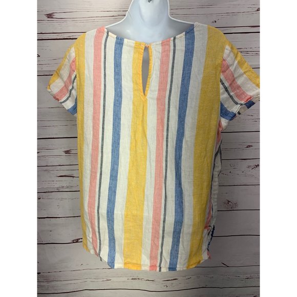 C&C California Multicolored‎ Striped Linen Medium Blouse - Picture 2 of 10